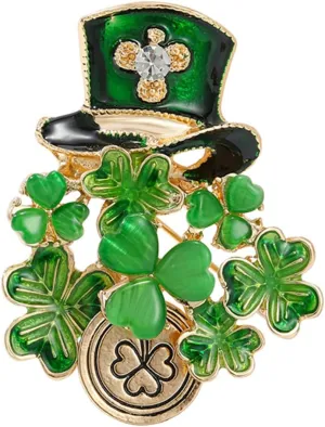 Dreuyet St.Patrick's Day Brooches for Women, Dainty Shamrock Hat Brooch Pins, Green Clover Leaf with Hat Brooch, Irish Enamel Brooches, Irish Holiday Costume Accessory Jewelry