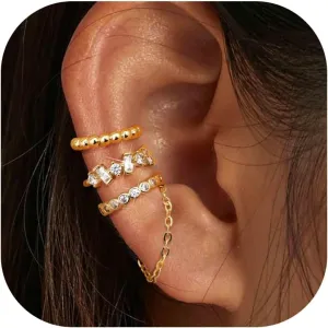 Ear Cuff Earrings for Women Gold Earring Cuffs Non Pierced 14K Gold Plated Ear Cuffs Dainty Rhinestone Ear Clips on Cartilage Earrings for Birthday Wedding Jewelry Gifts