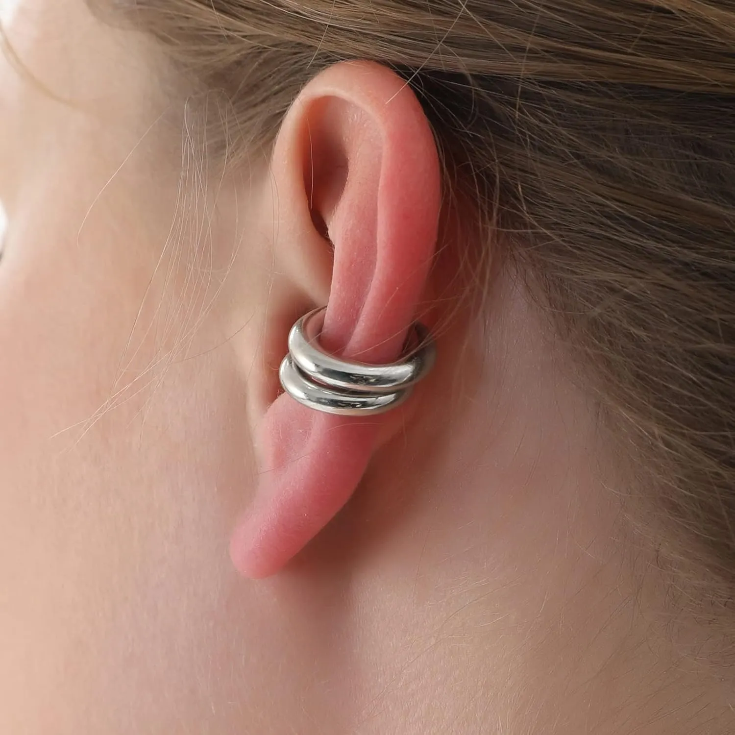 Ear Cuffs for Women,Ear Cuff, Chunky Huggie Hoop Earrings,Cartilage Upper Non Piercing,14k Gold and Silver Set 2pcs