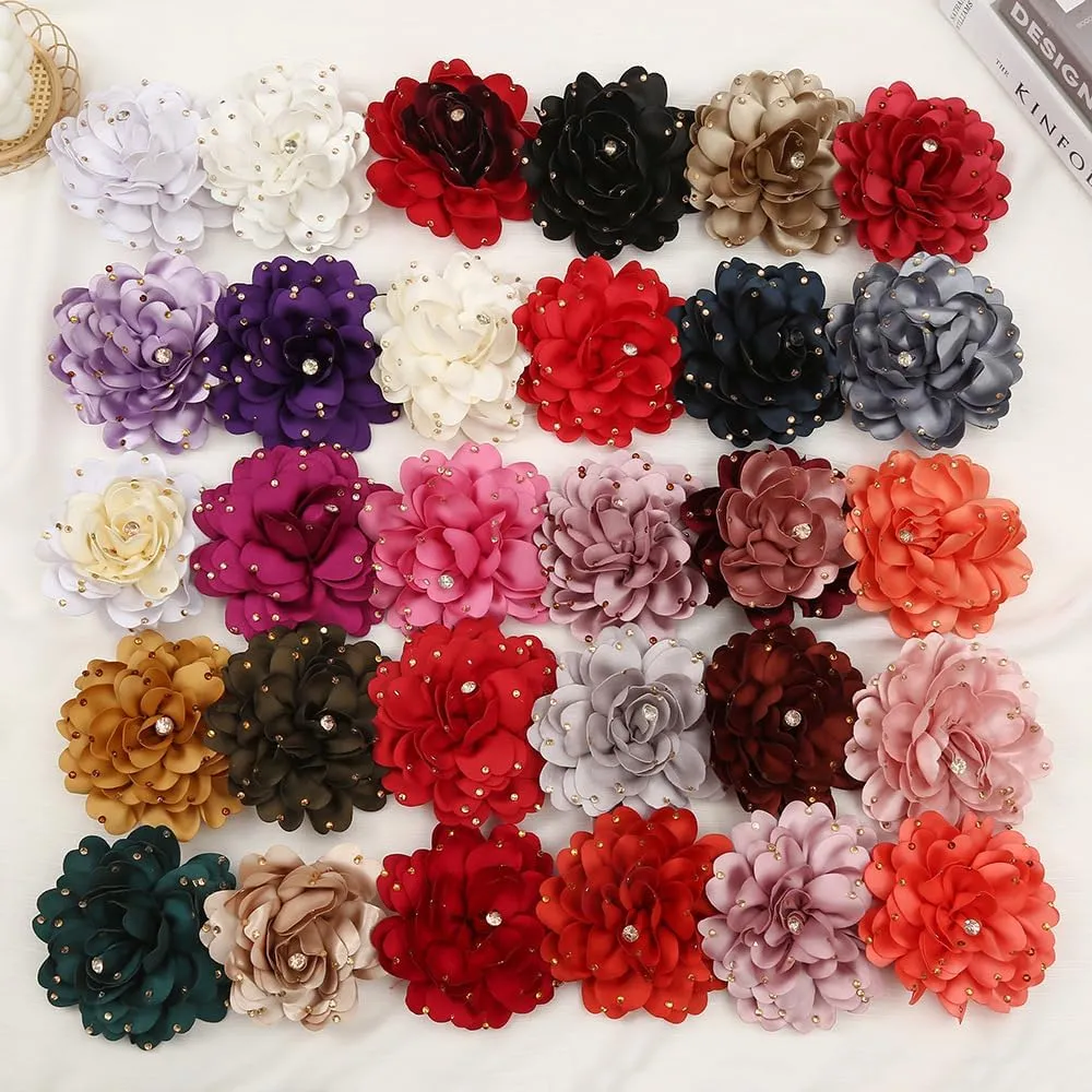 Elegant Large Rose Flower Brooches Lapel Pins Handmade Dainty Satin Fabric Pearl Brooches Big Camellia Flower Brooch Pin for Women Wedding Part Dance Dress Suit Clothes Accessories Prom Jewelry