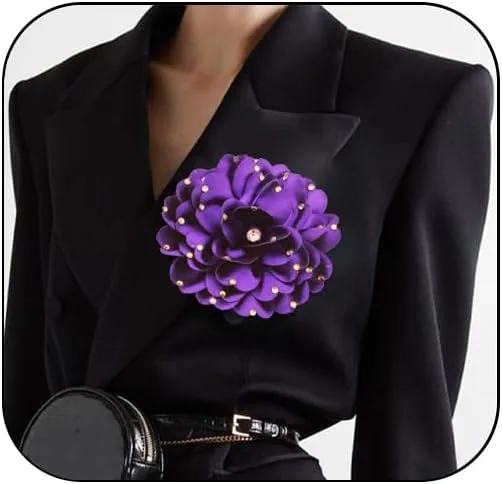 Elegant Large Rose Flower Brooches Lapel Pins Handmade Dainty Satin Fabric Pearl Brooches Big Camellia Flower Brooch Pin for Women Wedding Part Dance Dress Suit Clothes Accessories Prom Jewelry