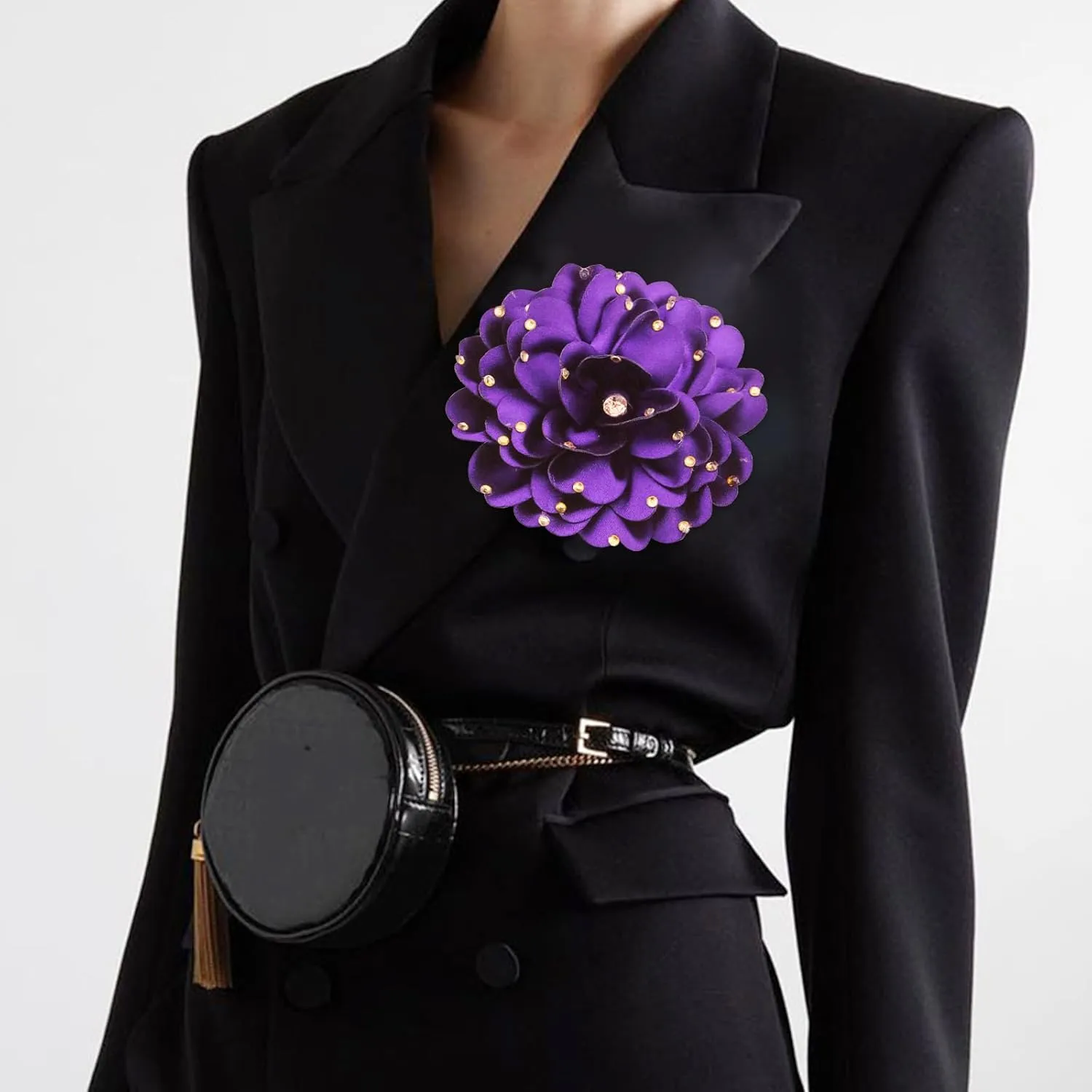 Elegant Large Rose Flower Brooches Lapel Pins Handmade Dainty Satin Fabric Pearl Brooches Big Camellia Flower Brooch Pin for Women Wedding Part Dance Dress Suit Clothes Accessories Prom Jewelry
