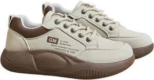 Ellniges]Korean Style Platform Sneakers for Women 2025 | Spring White Athletic Shoes with Non-Slip Sole | Lightweight Walking for Workout, Travel | Arch Casual