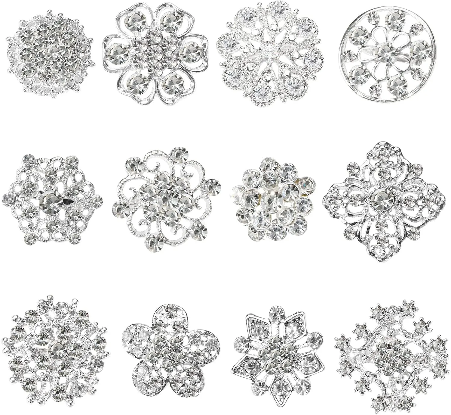 eMagTech 12Pcs Crystal Button Brooches Flower Brooch Floriated Brooches Pin Rhinestone Corsage Bouquet Kit Decorative Accessories for Clothing Scarves Hats Zinc Alloy