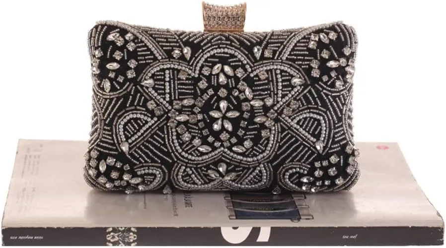 Embroidery Vintage Women Evening Bags with Diamonds Party Handbags Beading Metal Day Clutch Purse(E)