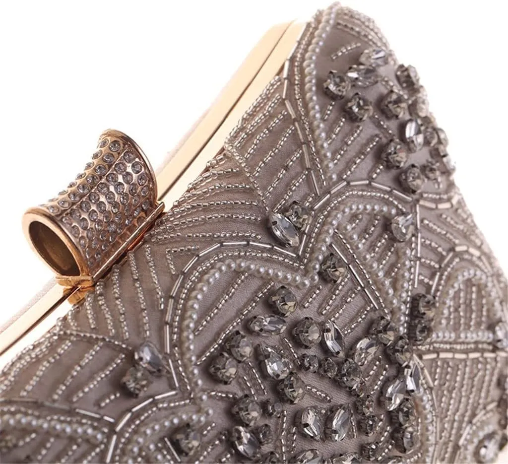 Embroidery Vintage Women Evening Bags with Diamonds Party Handbags Beading Metal Day Clutch Purse(E)