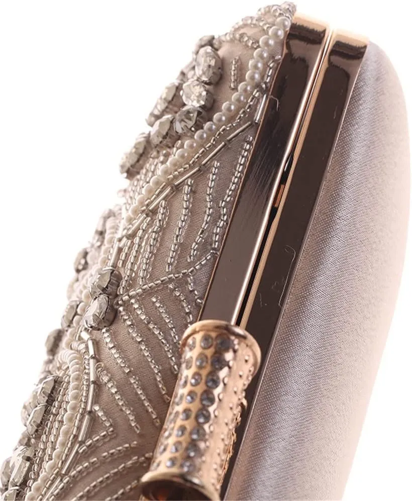 Embroidery Vintage Women Evening Bags with Diamonds Party Handbags Beading Metal Day Clutch Purse(E)