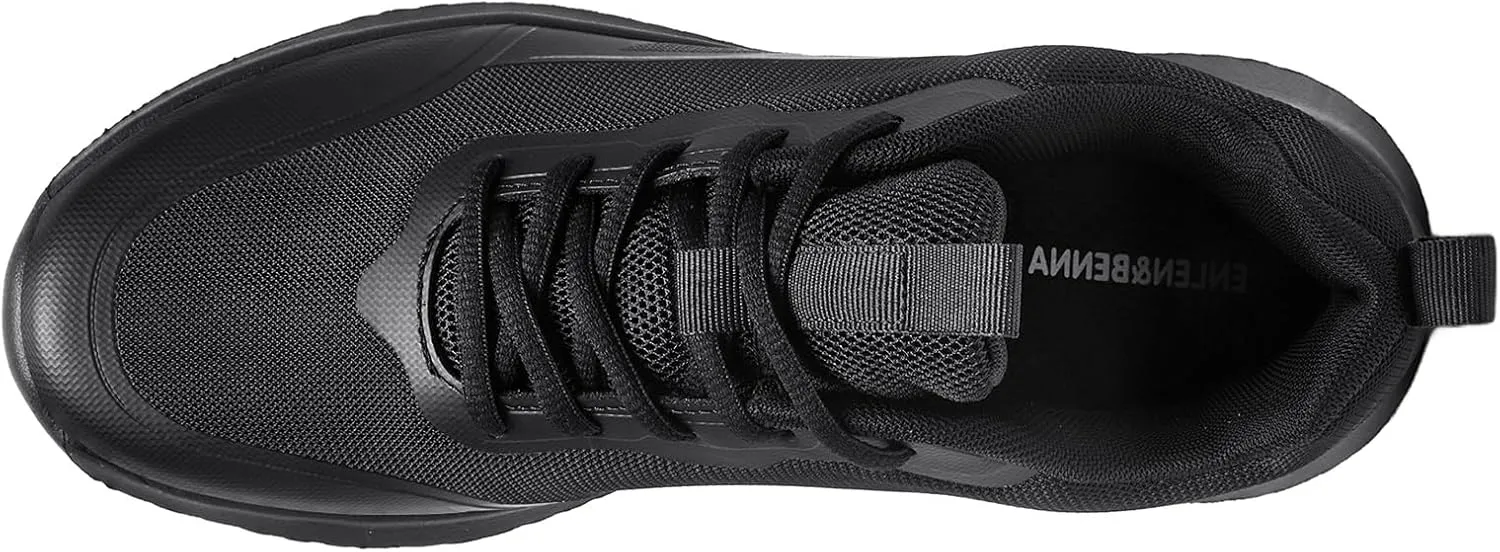 ENLEN&BENNA TRM Non Slip Shoes for Men Food Service Comfortable Slip Resistant Long Time Standing Work Shoes Restaurant Kitchen Chef Black Fashion Mesh Sneakers