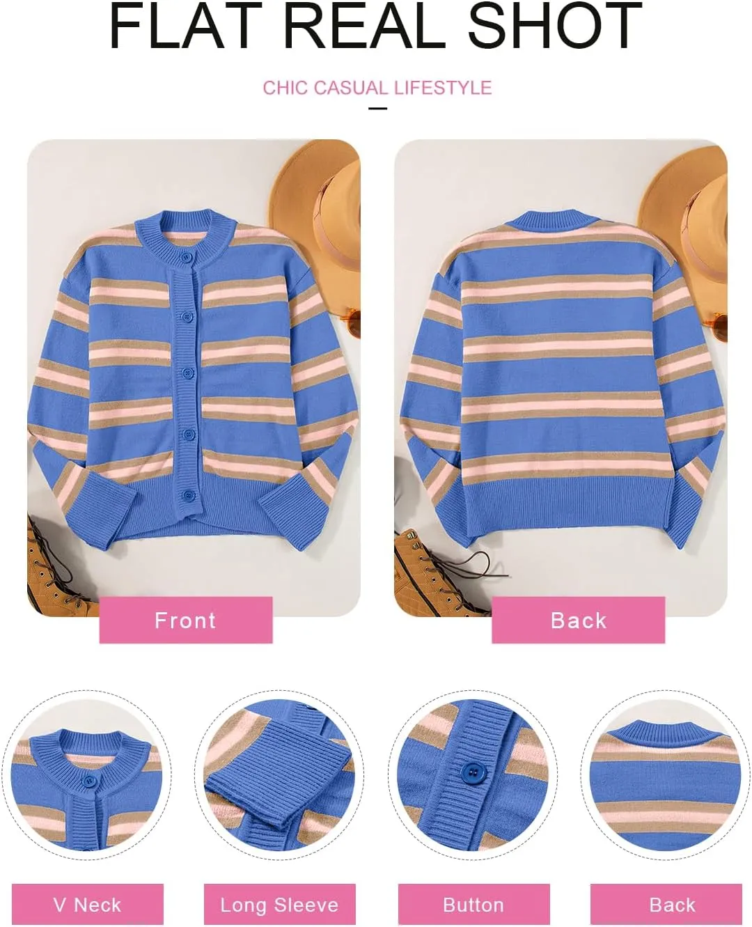 EVALESS Women's Striped Cardigan Sweaters Trendy Lightweight Chunky Knit Cropped Sweaters Outfits Outerwear Coats