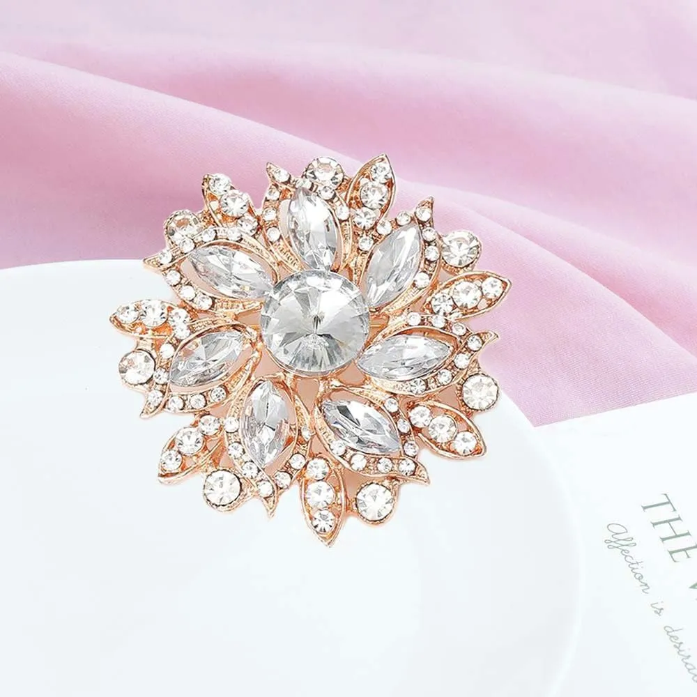 Ezing 4 Pieces Lot Large Big Silver Gold Plated Assorted Crystal Rhinestones Brooch Pins Set