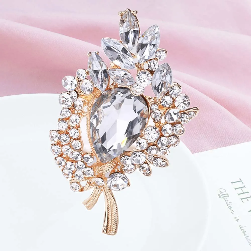 Ezing 4 Pieces Lot Large Big Silver Gold Plated Assorted Crystal Rhinestones Brooch Pins Set