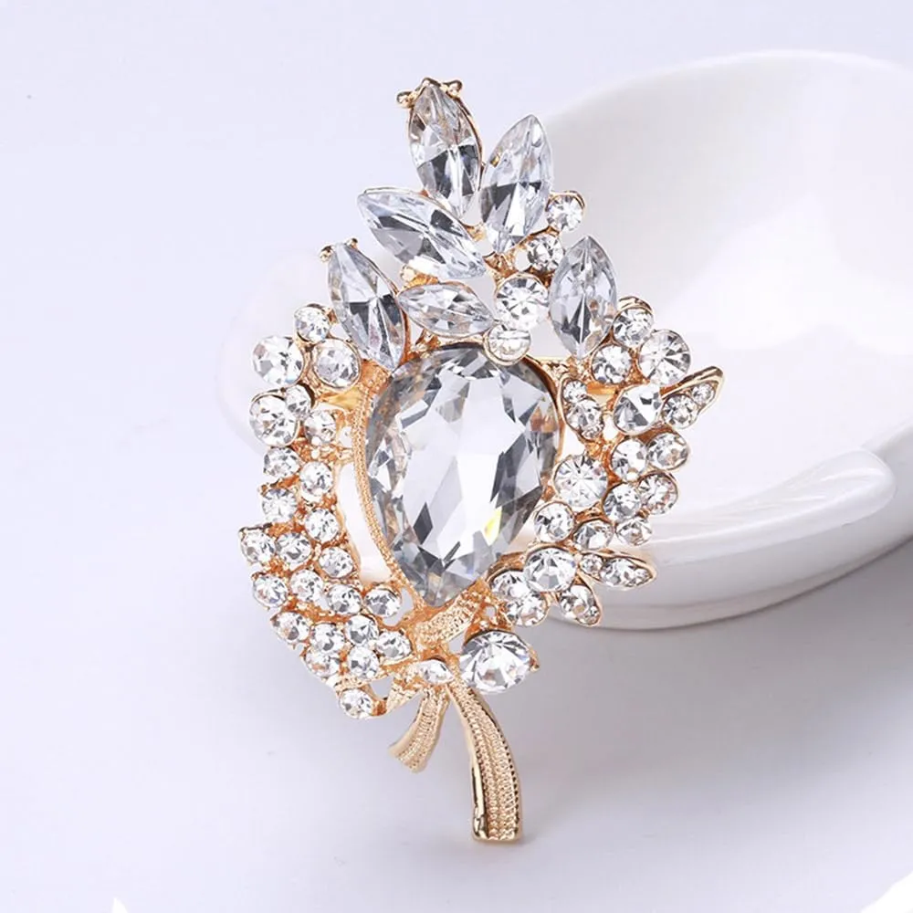 Ezing 4 Pieces Lot Large Big Silver Gold Plated Assorted Crystal Rhinestones Brooch Pins Set