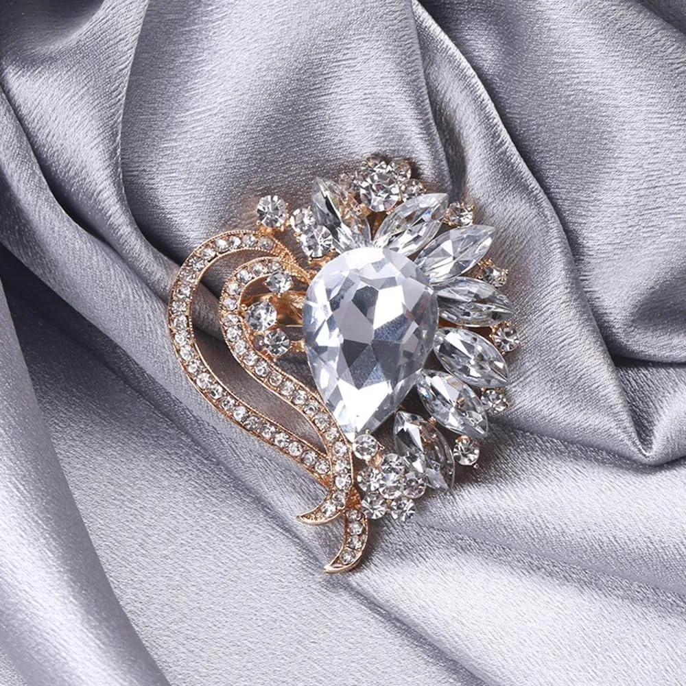 Ezing 4 Pieces Lot Large Big Silver Gold Plated Assorted Crystal Rhinestones Brooch Pins Set