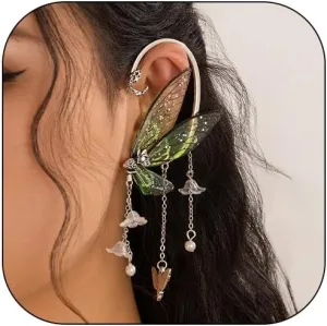 Fairy Earrings for Women Halloween Fairy Costume for Women Non Pierced Elf Ear Cuffs Butterfly Wings Tassel Earrings Cosplay Jewelry Gifts