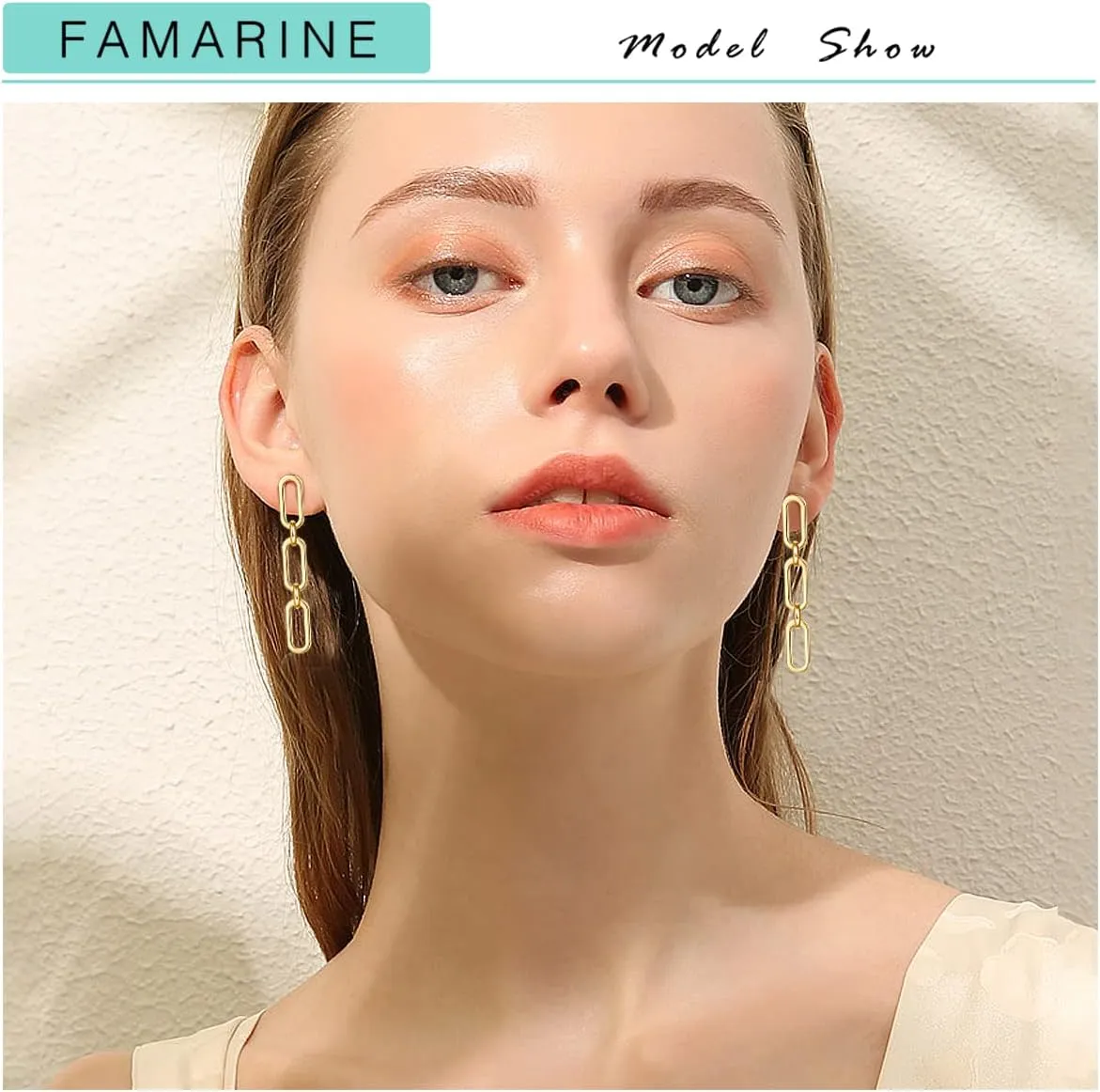 FAMARINE Gold Silver Chain Earrings Drop Dangle Earrings for Women