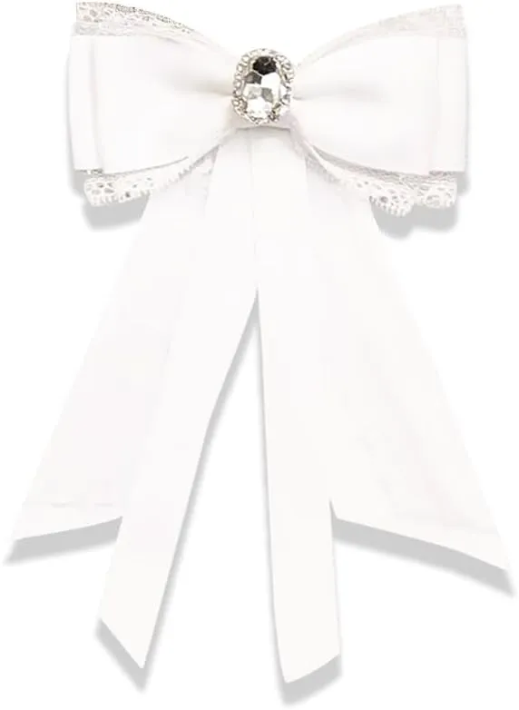 Fashion Ribbon Bow Tie Brooch Pins for Women Girls Crystal Lace Uniform Pre-Tied Necktie Bowknot Corsage Brooches Party Ceremony Accessories Christmas Birthday Elegant Accessory