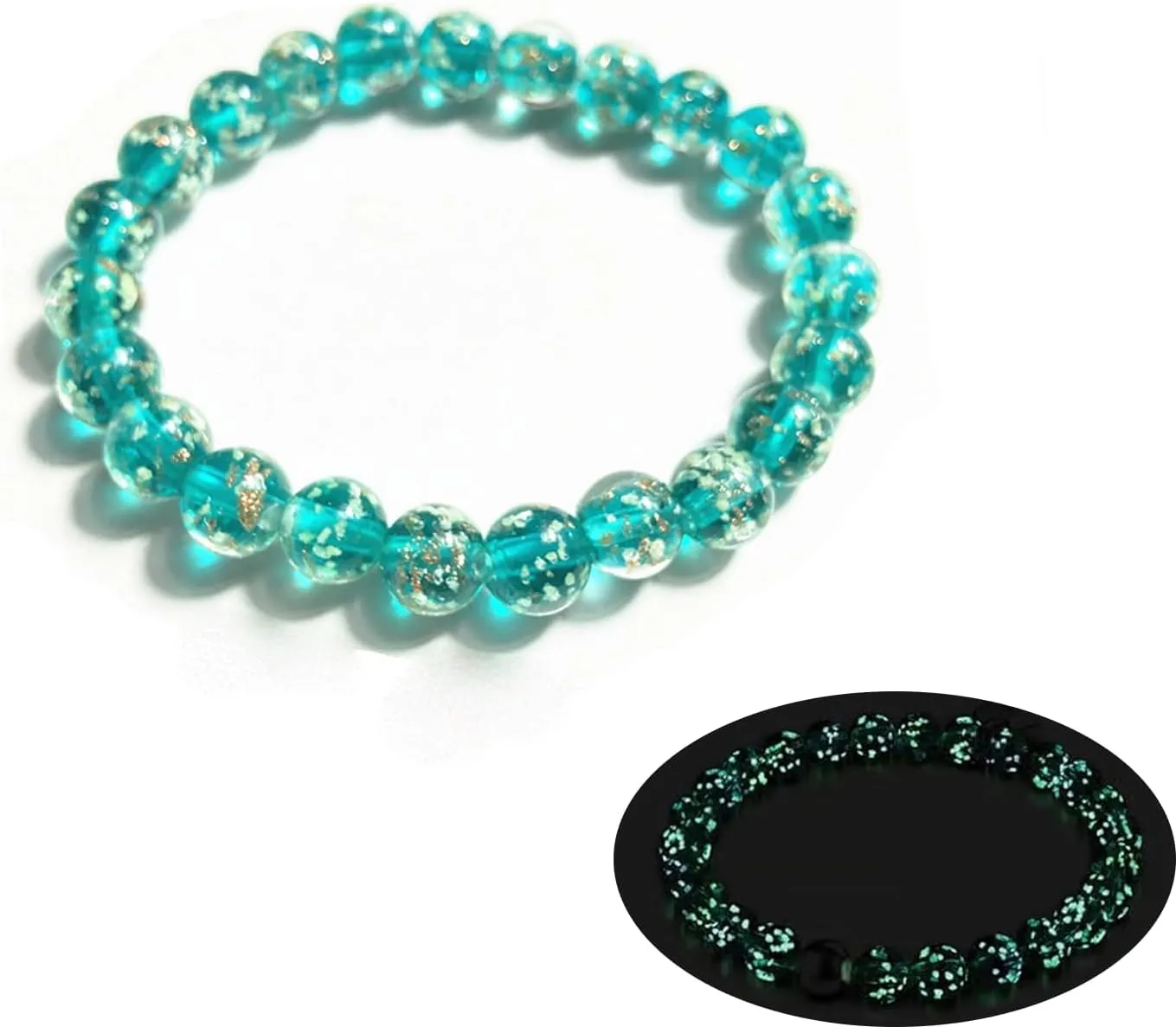 Firefly Glass Bead Bracelet for Women Glow in the Dark Stretch Bracelet Luminous Solar System Bracelet Colorful Healing Crystal Bracelet Anti Anxeity Bracelet Energy Mermaid Jewelry