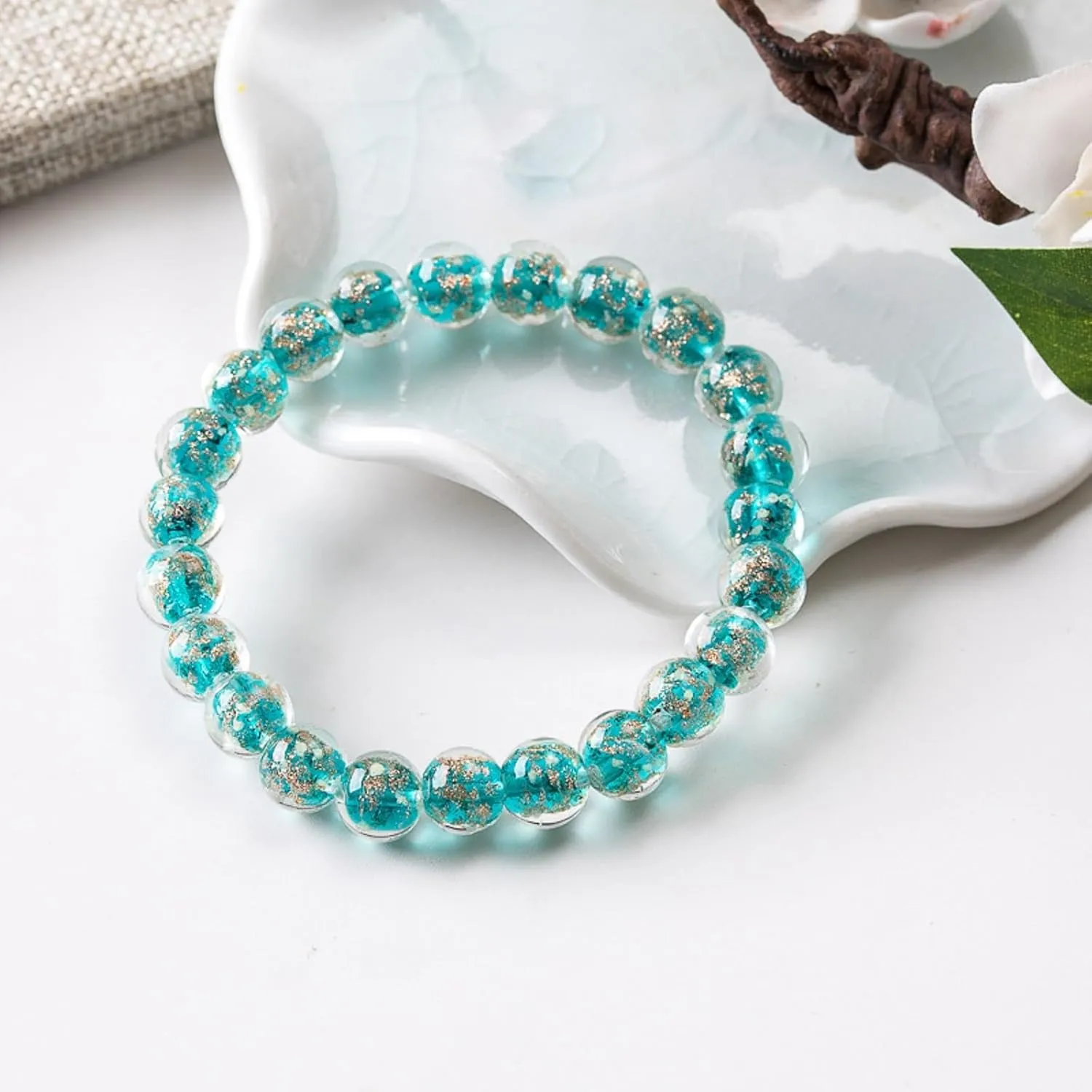 Firefly Glass Bead Bracelet for Women Glow in the Dark Stretch Bracelet Luminous Solar System Bracelet Colorful Healing Crystal Bracelet Anti Anxeity Bracelet Energy Mermaid Jewelry