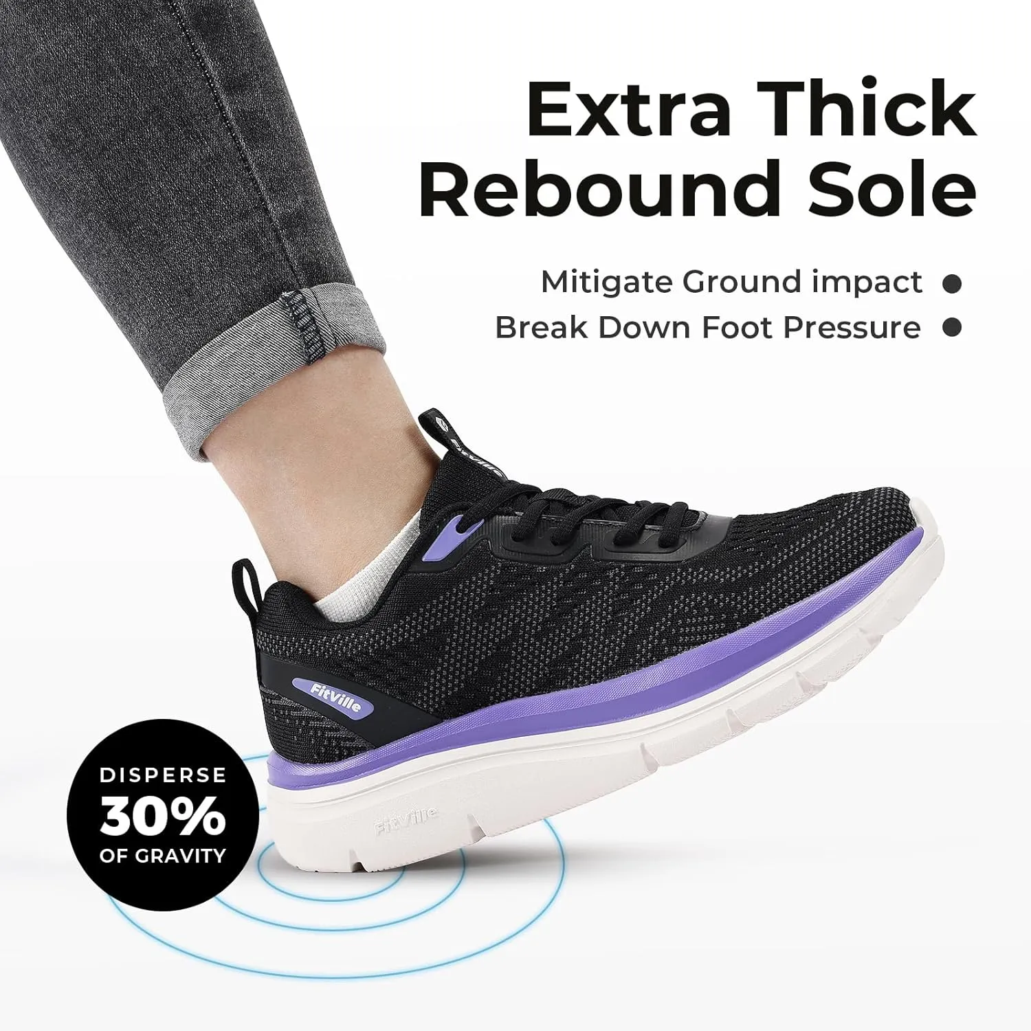 FitVille Women's Wide Walking Shoes Lightweight Sneakers for Women Wide Width for Flat Foot Plantar Fasciitis Heel Pain Relief - Cloud Walker V8