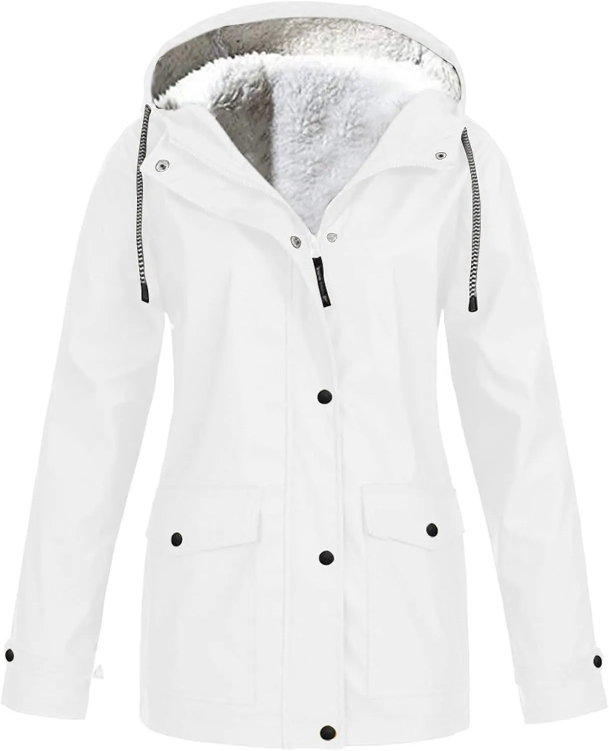 Fleece Lined Rain Jacket Women Plus Size Hoodie Raincoat Waterproof Coats Zip Mountain Windbreaker Outdoor Outerwear