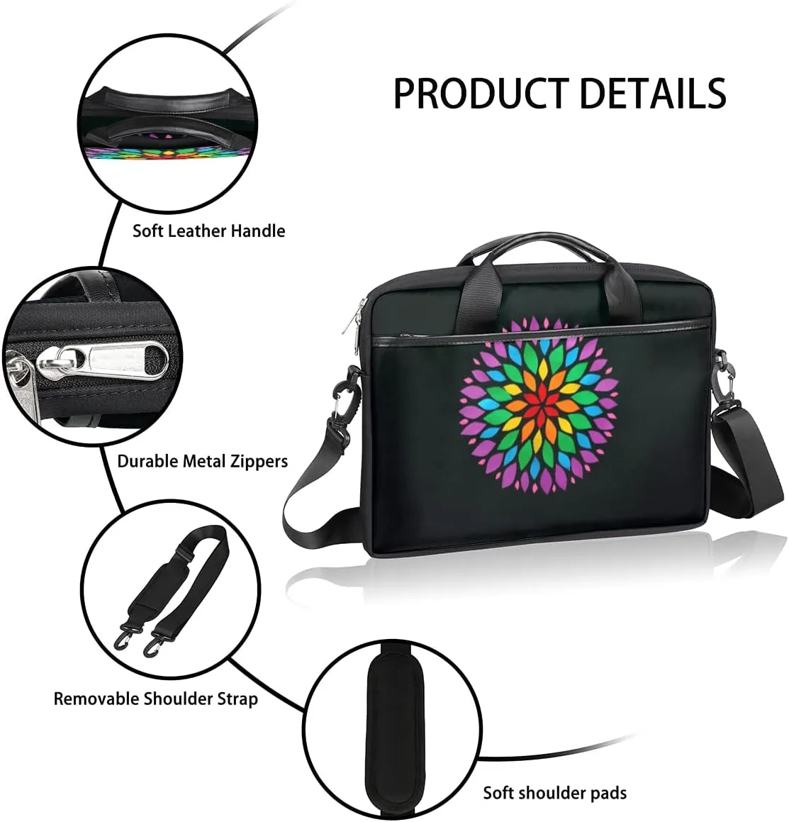 Floral Flower Sunflower Laptop Shoulder Messenger Bag Waterproof Laptop Briefcase with Handle and Padded Strap Case Sleeve