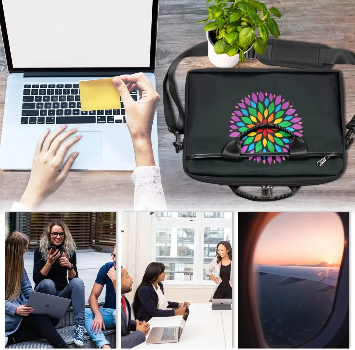 Floral Flower Sunflower Laptop Shoulder Messenger Bag Waterproof Laptop Briefcase with Handle and Padded Strap Case Sleeve