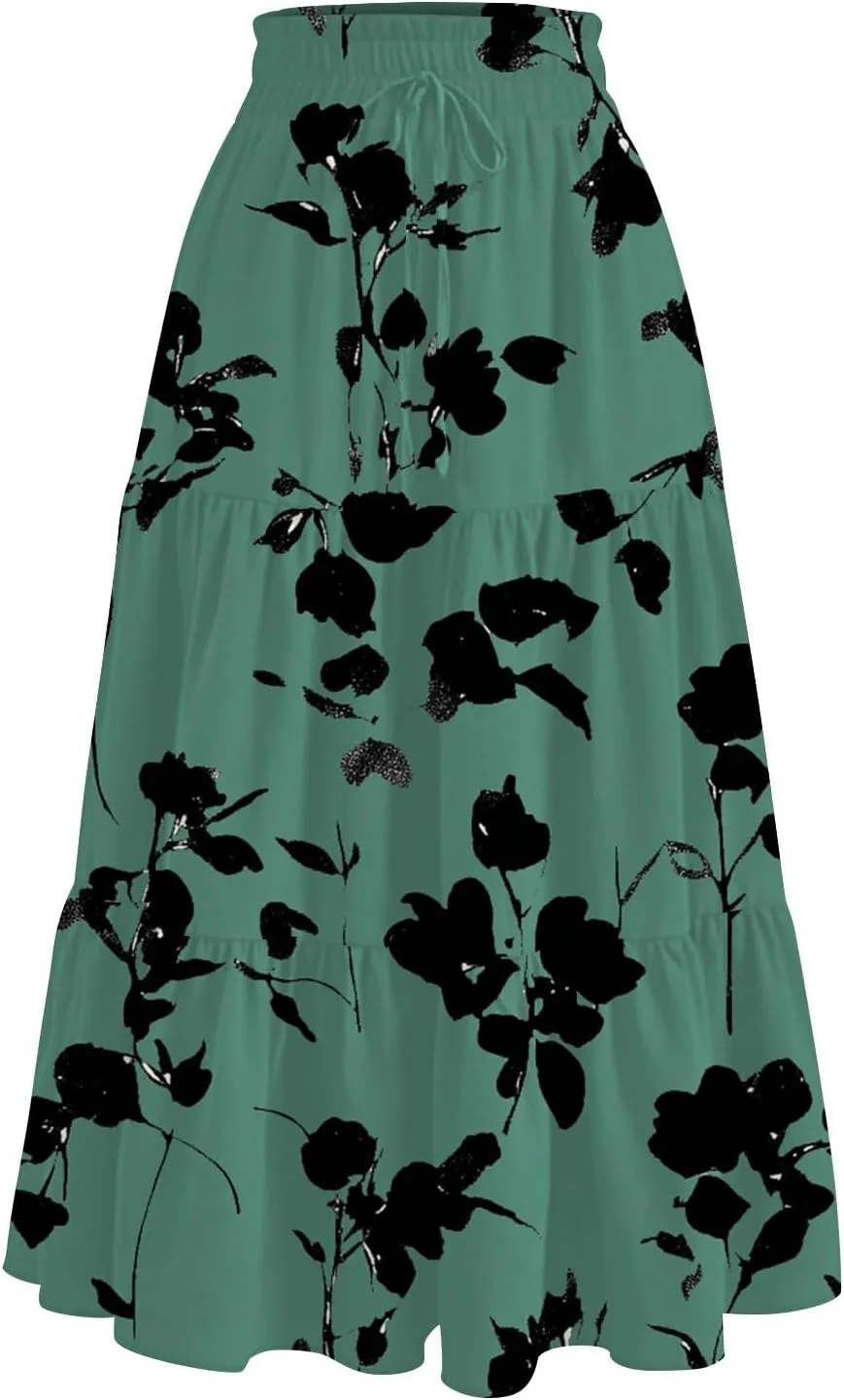 Floral Maxi Skirt for Women Summer Comfy Tiered Elastic High Waisted Skirts Vacation A-Line Flowy Swing Long Skirts