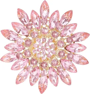Flower Brooches For Women Rhinestone Sunflower Brooch Pin Red Pink Flower Brooch Marquise Wreath Brooches Elegant Accessories Jewelry Gifts For Women Girls Skirt Dress Hat Decoration