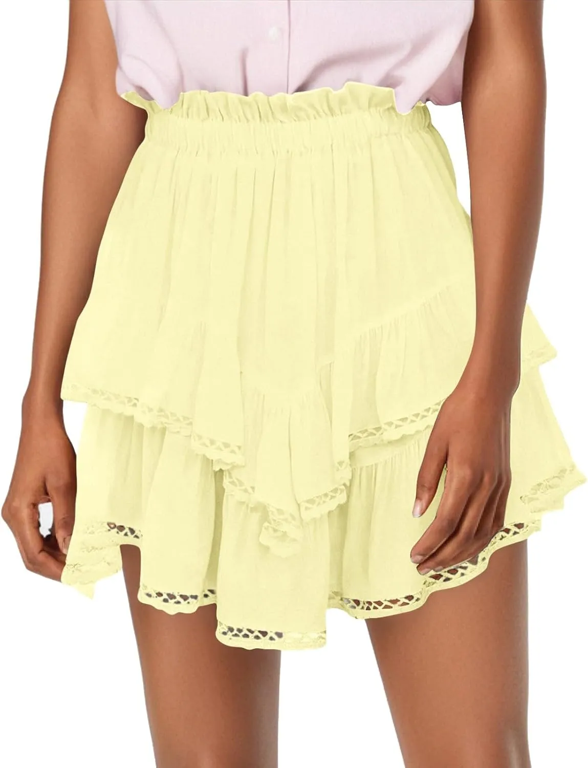 Flowy Shorts for Women Casual Boho Ruffle Tiered Solid Color Skorts High Waist Mini Skirts Golf Tennis Summer Skirt