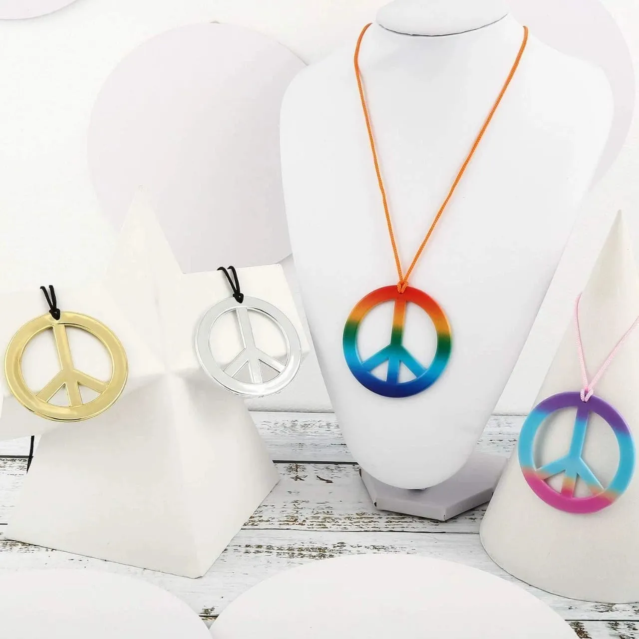 FORUBUS Peace Sign Pendant Necklace Retro Hippie Style Peace and Love Symbol Distressed Charm Rope Necklace for Women Men Jewelry