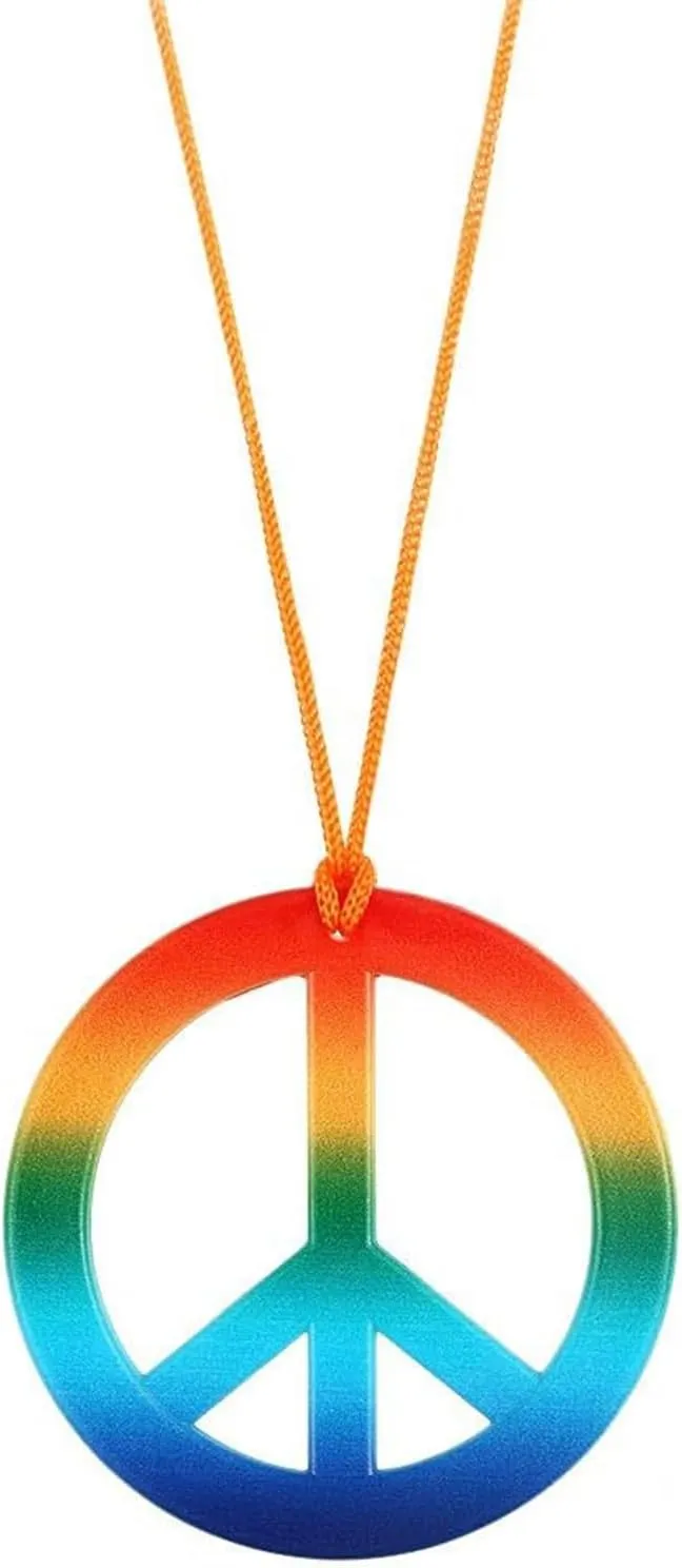 FORUBUS Peace Sign Pendant Necklace Retro Hippie Style Peace and Love Symbol Distressed Charm Rope Necklace for Women Men Jewelry