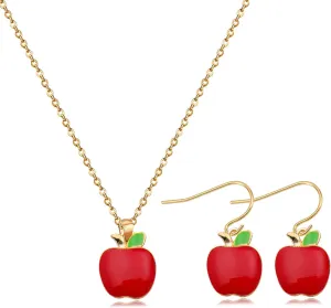 FORUBUS Red Apple Jewelry Set for Women, Includes Apple Pendant Necklace and Earrings, Perfect for Parties, Gifts, and Everyday Wear