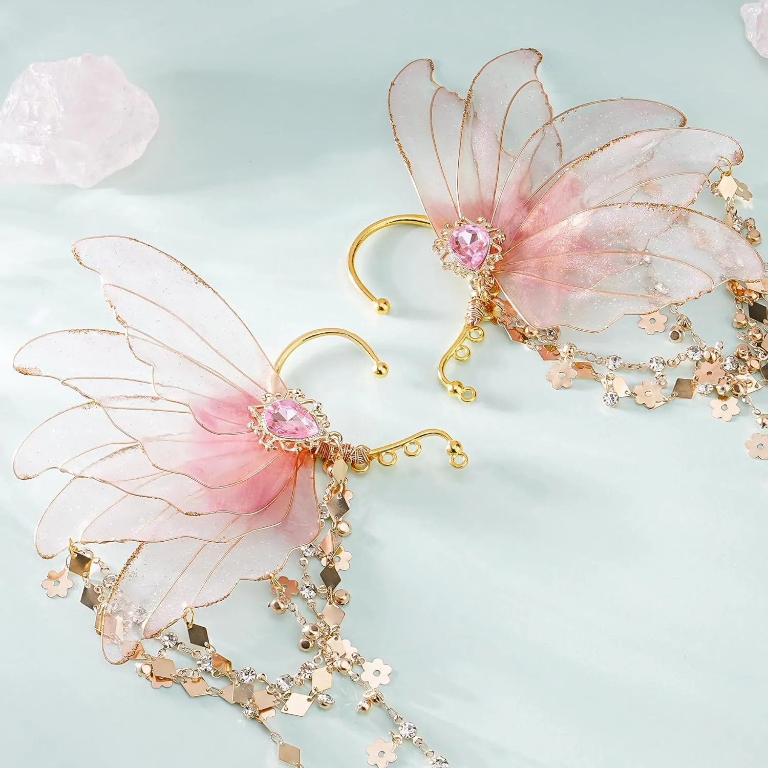 FRESHME Fairy Elf Ear Cuffs - Elven Ear Cuffs with Tassel Non Piercing Earrings for Women Dress Up Cosplay Accessories