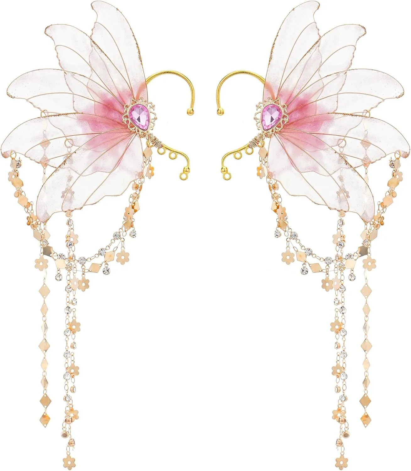 FRESHME Fairy Elf Ear Cuffs - Elven Ear Cuffs with Tassel Non Piercing Earrings for Women Dress Up Cosplay Accessories