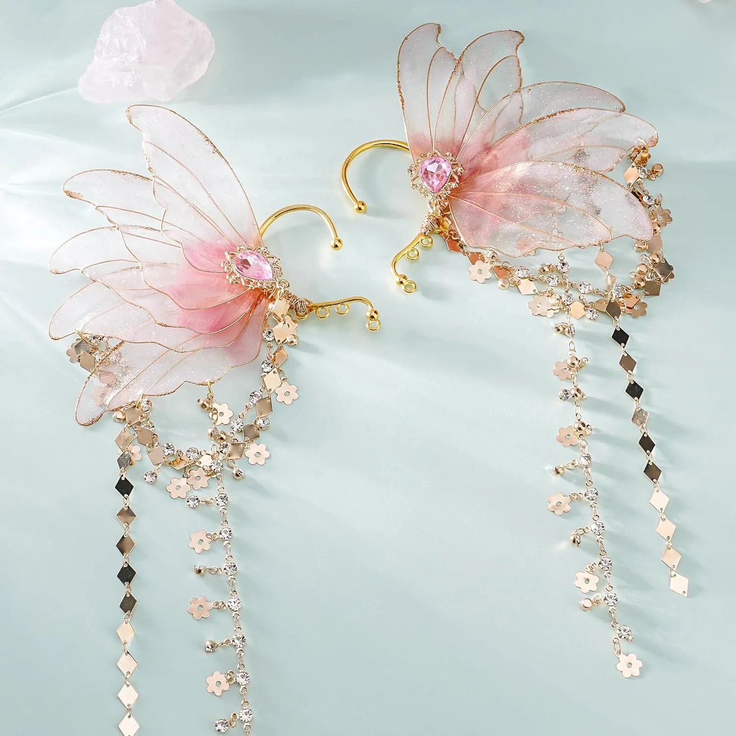 FRESHME Fairy Elf Ear Cuffs - Elven Ear Cuffs with Tassel Non Piercing Earrings for Women Dress Up Cosplay Accessories