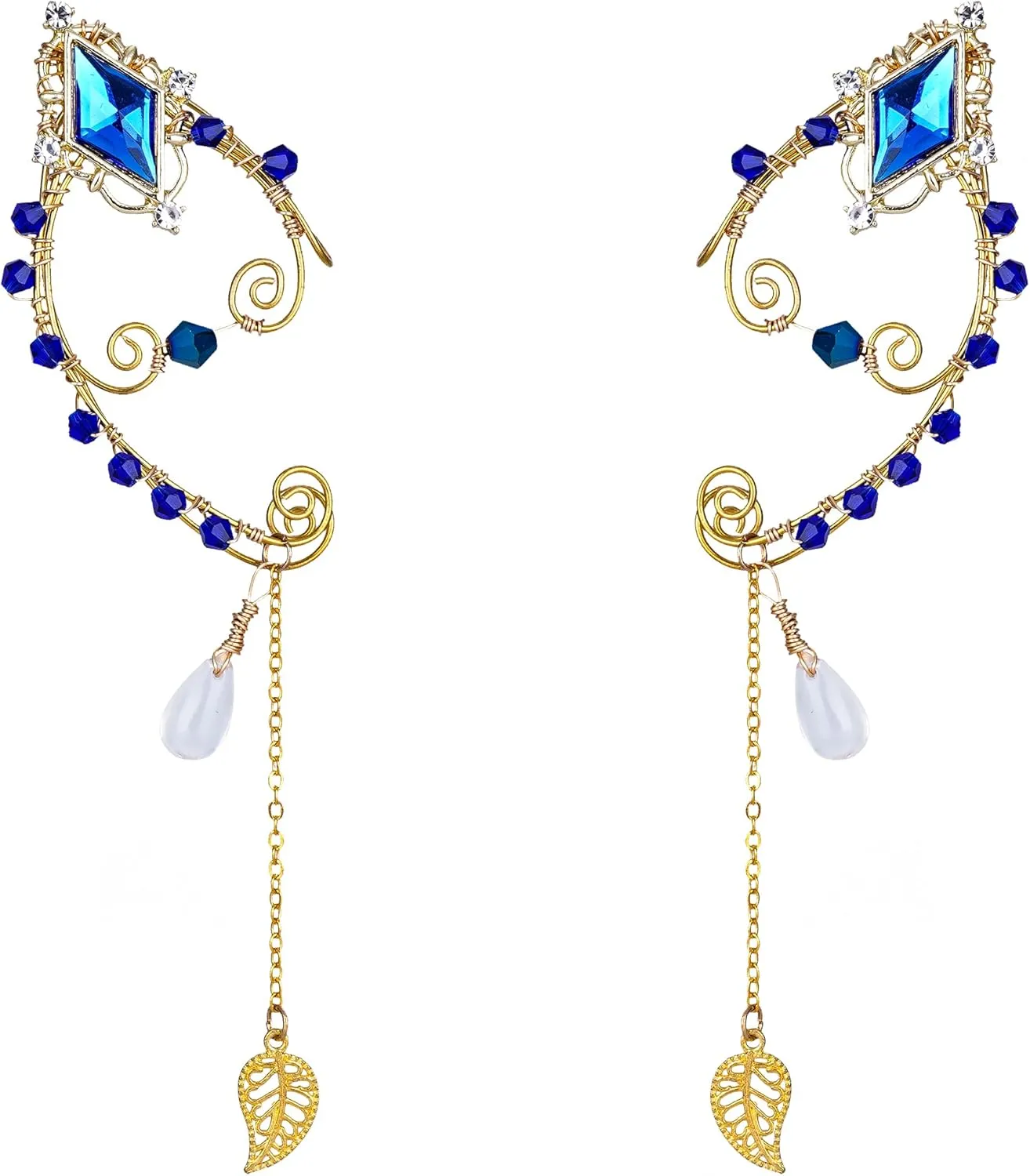 FRESHME Fairy Elf Ear Cuffs - Gold Plum Blossom Elven Metal Earrings Cuffs