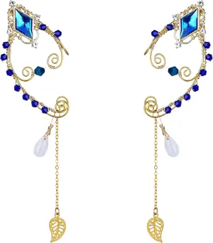 FRESHME Fairy Elf Ear Cuffs - Gold Plum Blossom Elven Metal Earrings Cuffs