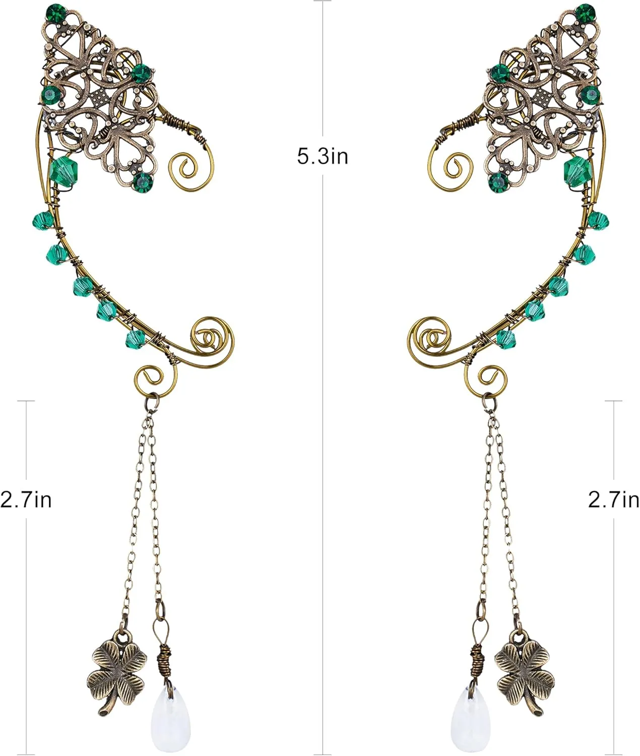 FRESHME Fairy Elf Ear Cuffs - Handmade Bronze Antique Vintage Cuffs Drop Dangling Ear Clips Wraps for Women s Costume