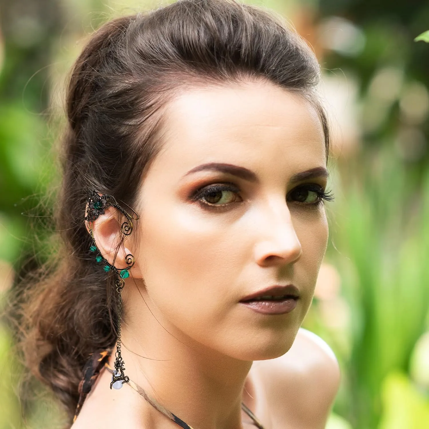 FRESHME Fairy Elf Ear Cuffs - Handmade Bronze Antique Vintage Cuffs Drop Dangling Ear Clips Wraps for Women s Costume