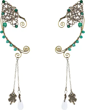 FRESHME Fairy Elf Ear Cuffs - Handmade Bronze Antique Vintage Cuffs Drop Dangling Ear Clips Wraps for Women s Costume