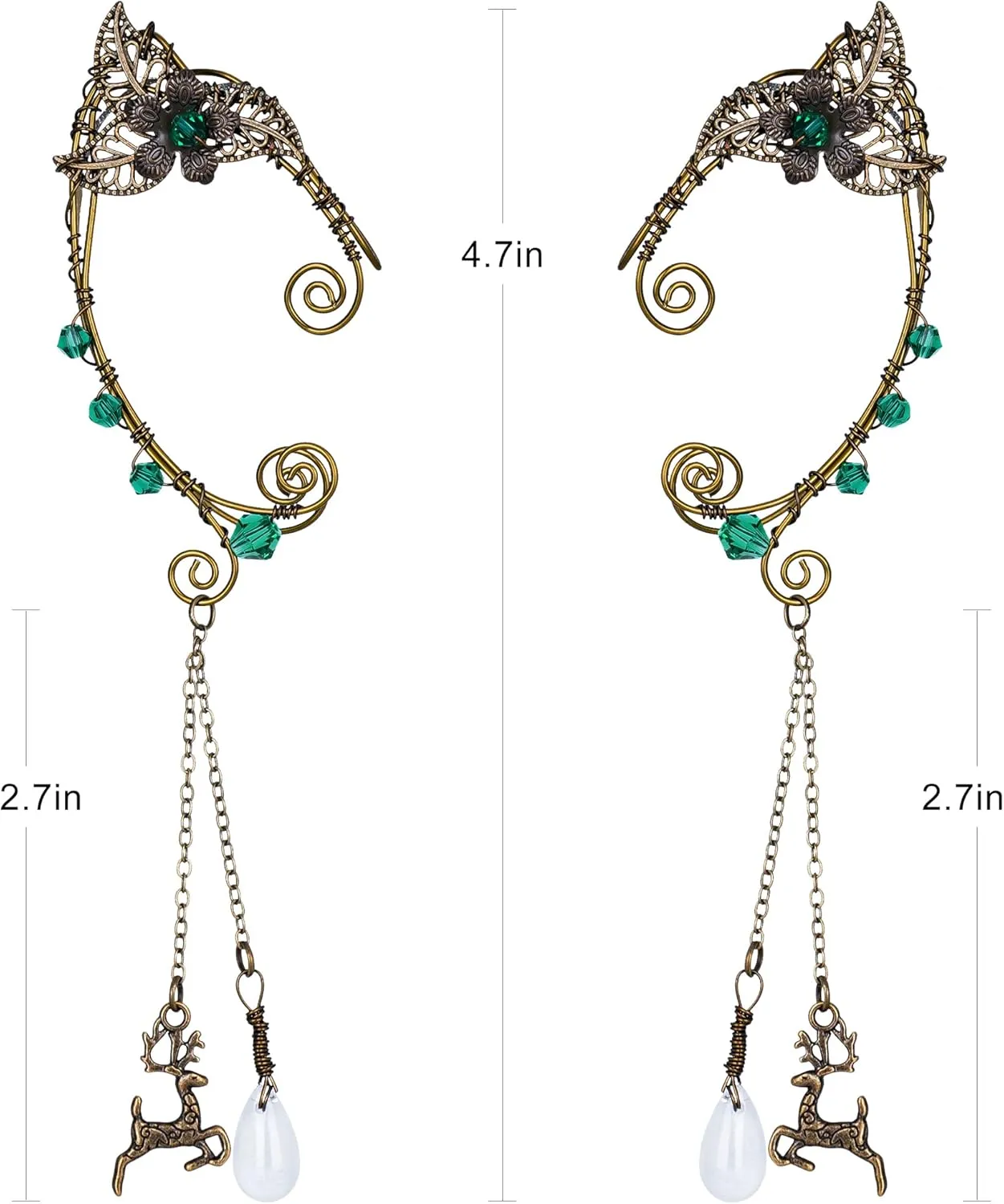 FRESHME Fairy Elf Ear Cuffs - Handmade Bronze Antique Vintage Cuffs Drop Dangling Ear Clips Wraps for Women s Costume