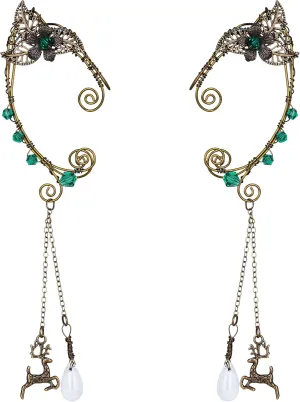 FRESHME Fairy Elf Ear Cuffs - Handmade Bronze Antique Vintage Cuffs Drop Dangling Ear Clips Wraps for Women s Costume