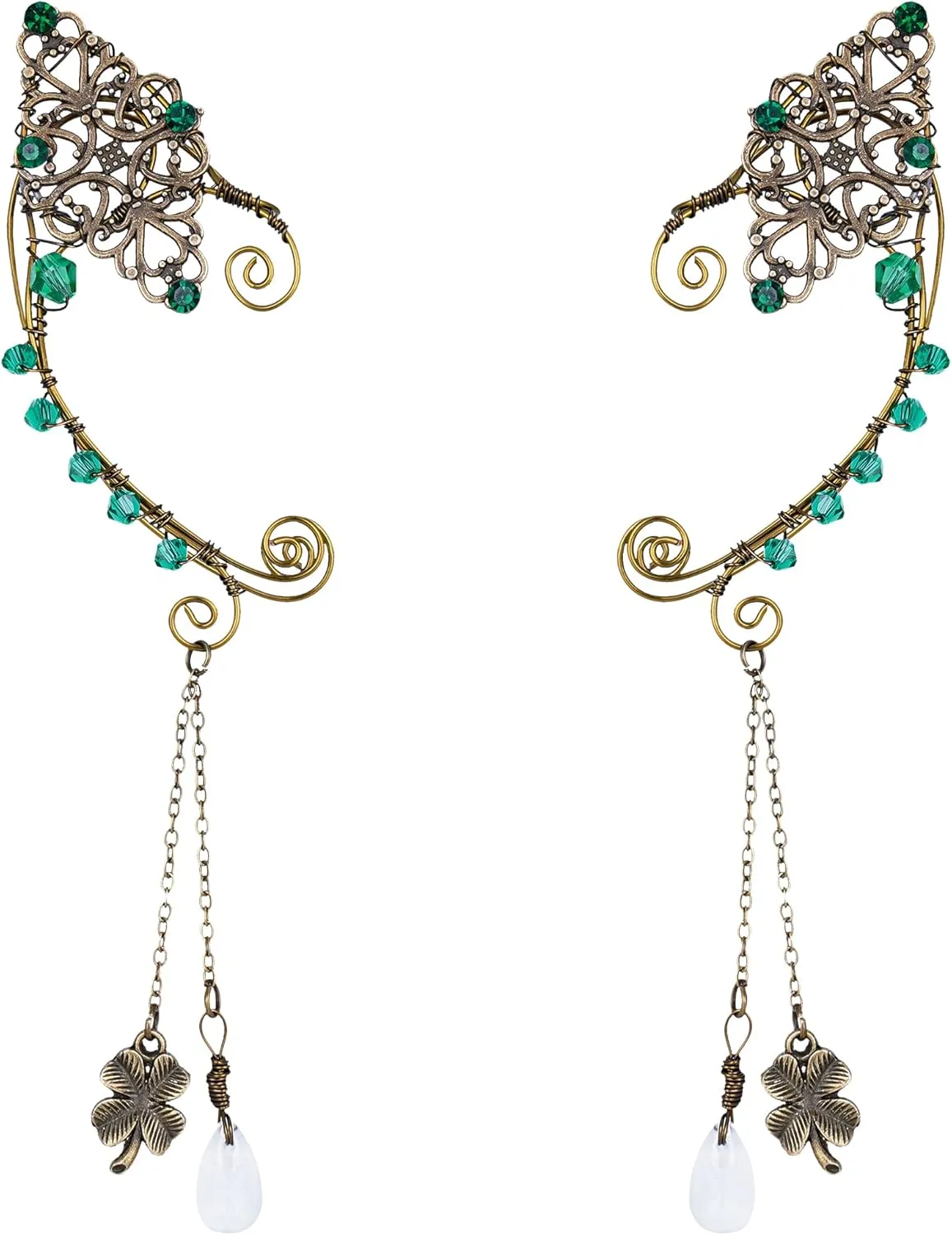 FRESHME Fairy Elf Ear Cuffs - Handmade Bronze Antique Vintage Cuffs Drop Dangling Ear Clips Wraps for Women s Costume