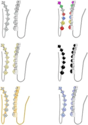 FUTIMELY 6Pcs Ear Cuffs Climber Hoop Earring for Women MultiColor S925 Sterling Silver Cartilage Earrings Sparkling Cubic Zirconia Ear Cuffs Piercing Jewelry Gift for her