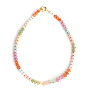 Gempires Pastel Multi-Color Quartz Beaded Necklace for Women Handmade Layered Jewelry Elegant Bohemian Statement Piece with Adjustable Gold Chain Unique Healing Crystal Gift