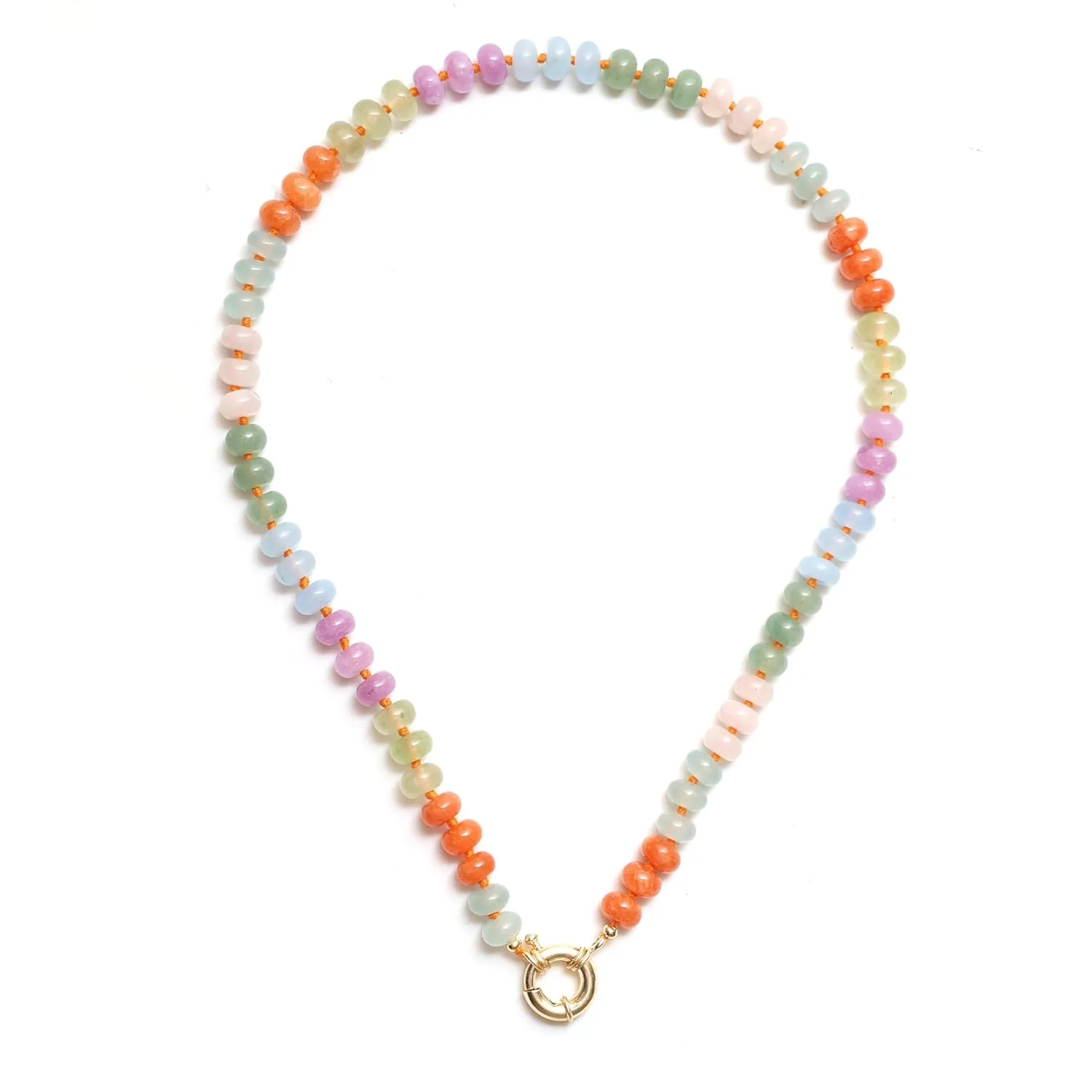 Gempires Pastel Multi-Color Quartz Beaded Necklace for Women Handmade Layered Jewelry Elegant Bohemian Statement Piece with Adjustable Gold Chain Unique Healing Crystal Gift