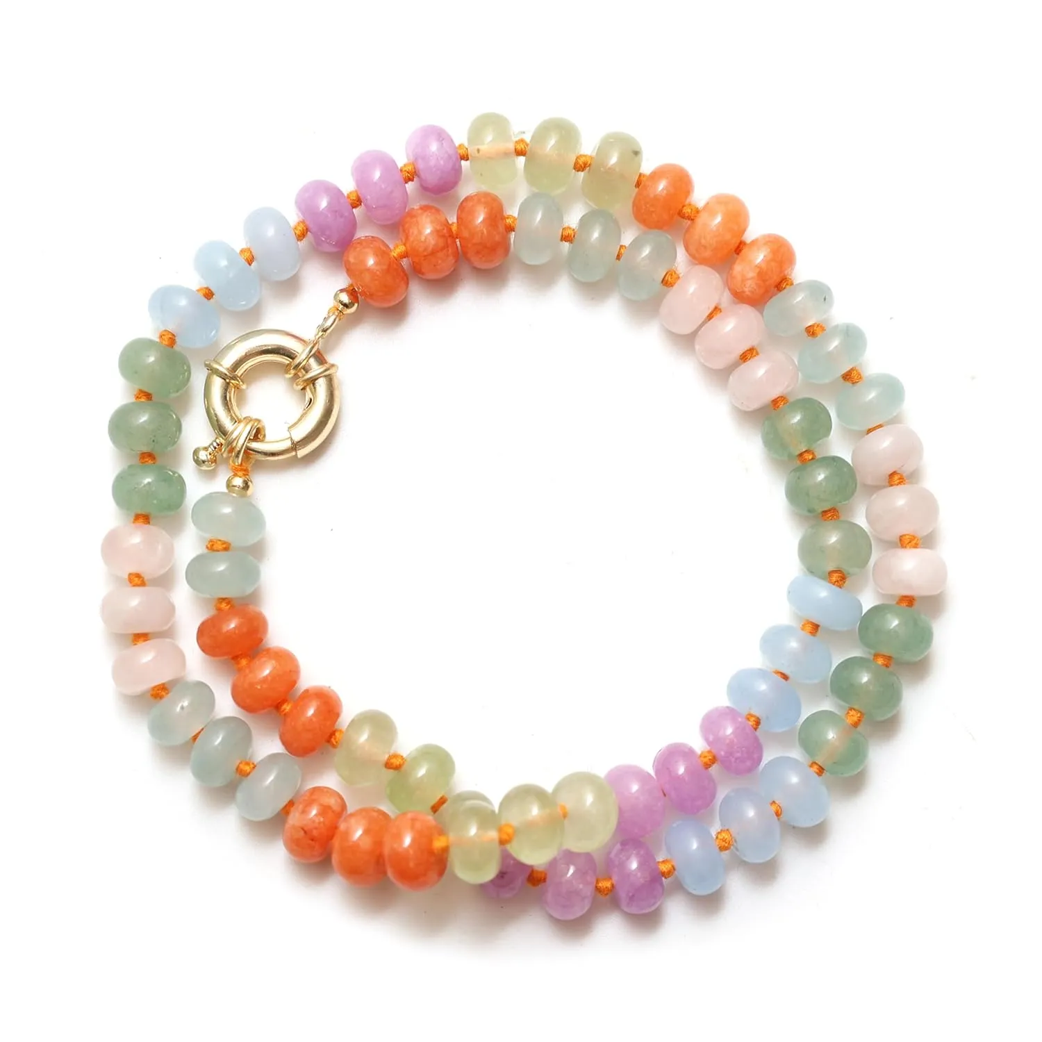 Gempires Pastel Multi-Color Quartz Beaded Necklace for Women Handmade Layered Jewelry Elegant Bohemian Statement Piece with Adjustable Gold Chain Unique Healing Crystal Gift