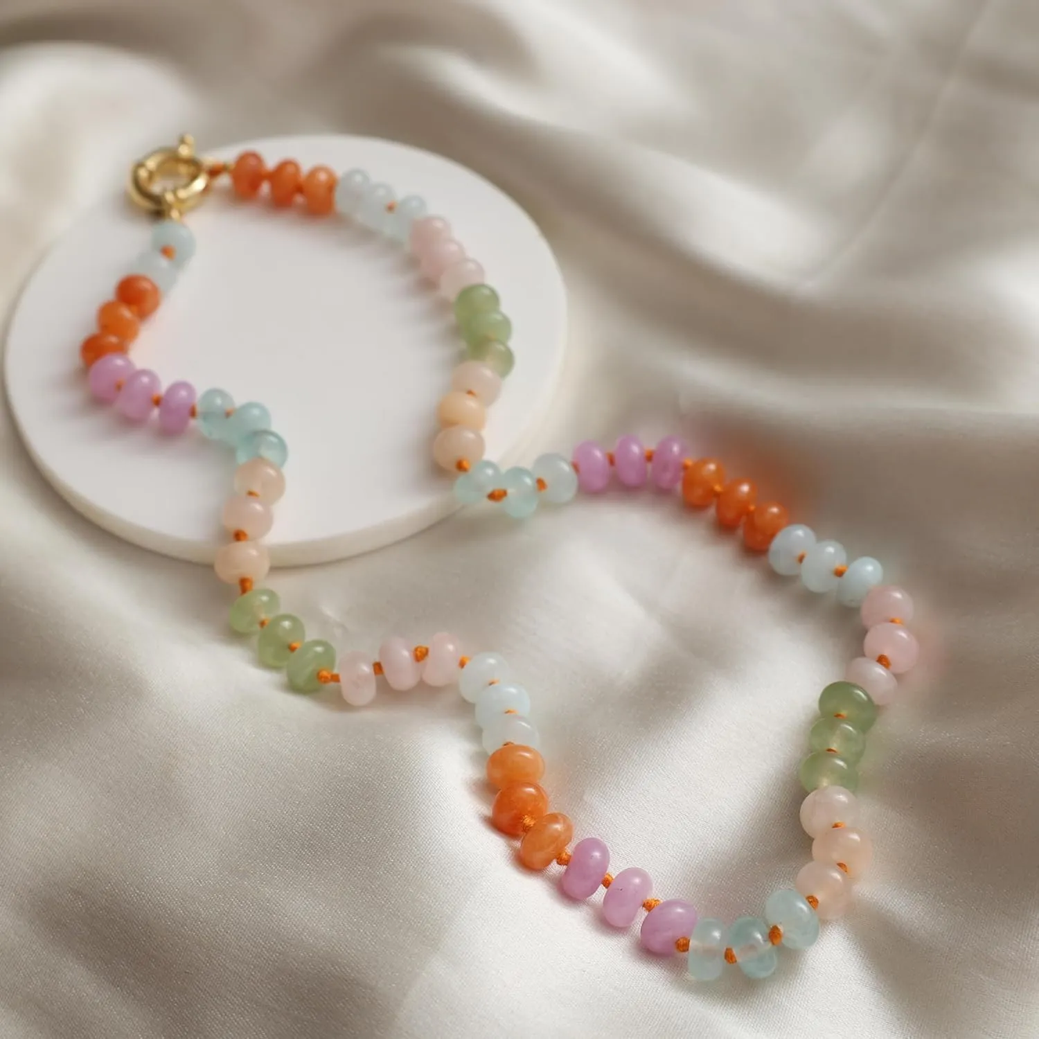 Gempires Pastel Multi-Color Quartz Beaded Necklace for Women Handmade Layered Jewelry Elegant Bohemian Statement Piece with Adjustable Gold Chain Unique Healing Crystal Gift