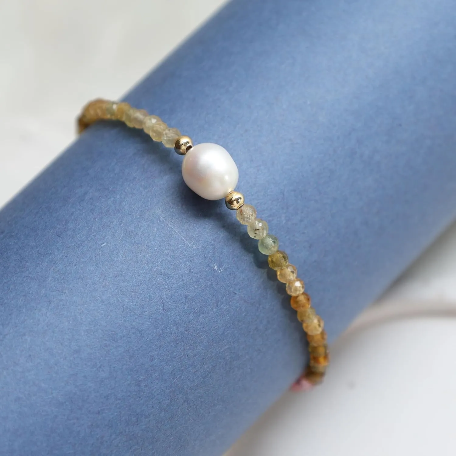 Gempires Watermelon Tourmaline Beaded Bracelet with Pearl Choker Crystal Jewelry Lightweight Colorful Gemstone Bracelets For Women Hypoallergenic 7.5 Inch Gold Plated Adjustable Chain