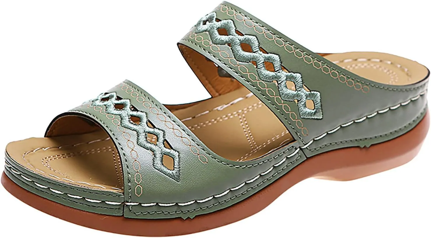 Generic summer sandals for women 2024 Orthopedic Sandals with Arch Support Flip Flops for Women Wedge Sandals Comfortable Walking Sandals Platform Sandals, 7, Z01-green